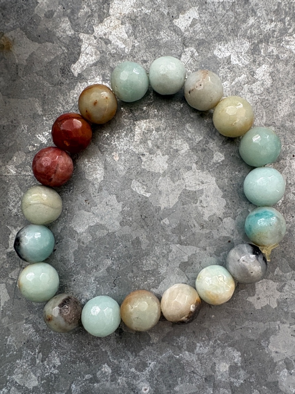 Natural Amazonite Beaded Stretch Bracelet in Aqua and Earth Tones
